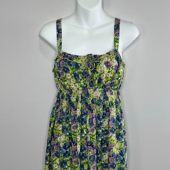 Natural Life Elizabeth Maxi Dress Women XS Green Floral Rayon Boho Cottage Flowy - Picture 5 of 10